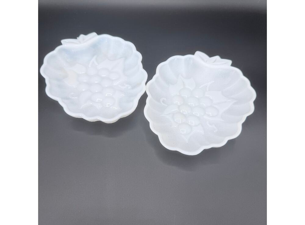Set of 2 Vintage Hazel Atlas Milk Glass Grape Cluster Candy Trinket Dishes
